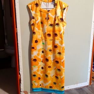 Gorgeous sunflower dress with teal accents